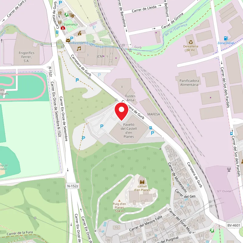 Mapa del Pavelló del Castell d'en Planes - Club Bàsquet Vic